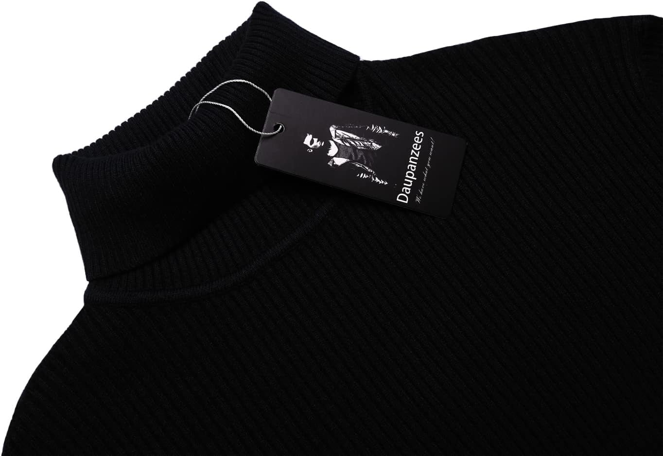 Men'S Knitted Ribbed Turtleneck Pullover Sweaters with Patchwork (Black XXL)