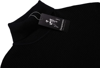Men'S Knitted Ribbed Turtleneck Pullover Sweaters with Patchwork (Black XXL)